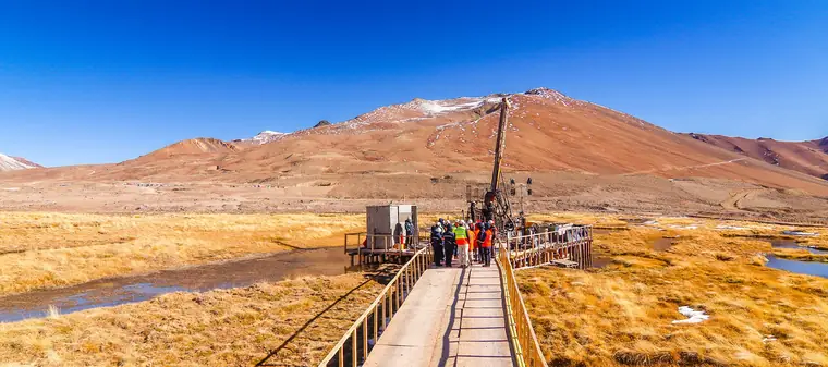 Drill rig on the boardwalk across the wetland at Los Azules