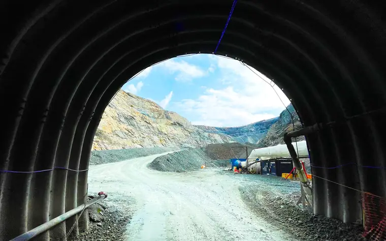 Fox Complex: view from an underground portal onto the open pit