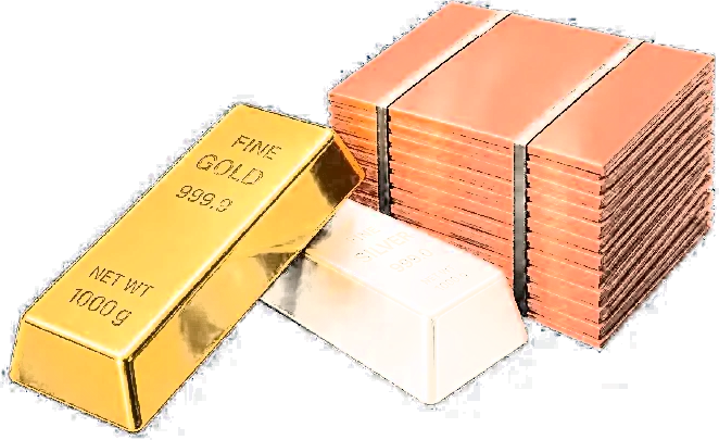 Gold, silver and copper bars