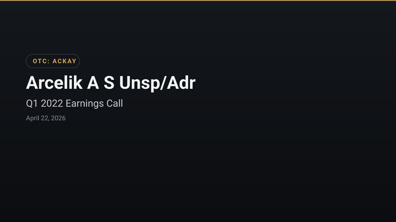 Arcelik A S Unsp/Adr (ACKAY) Q1 2022 Earnings Call