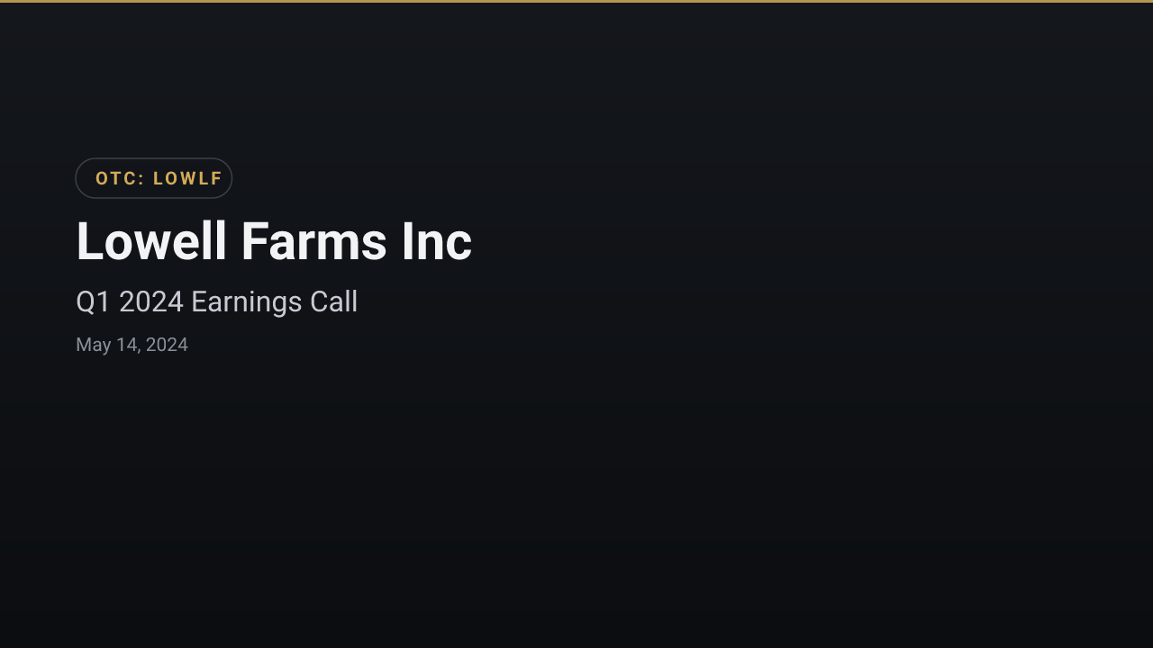 Lowell Farms Inc (LOWLF) Q1 2024 Earnings Call