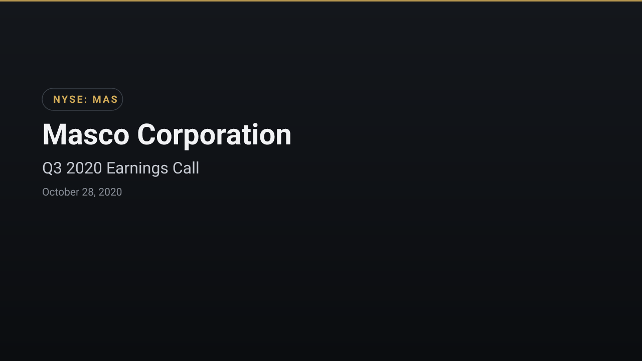 Masco (NYSE:MAS) Q3 2020 Earnings Call