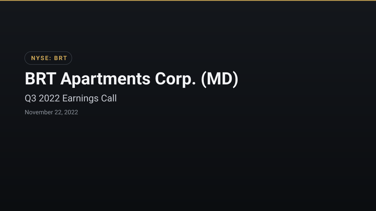 BRT Apartments Corp. (MD) (BRT) Q3 2022 Earnings Call