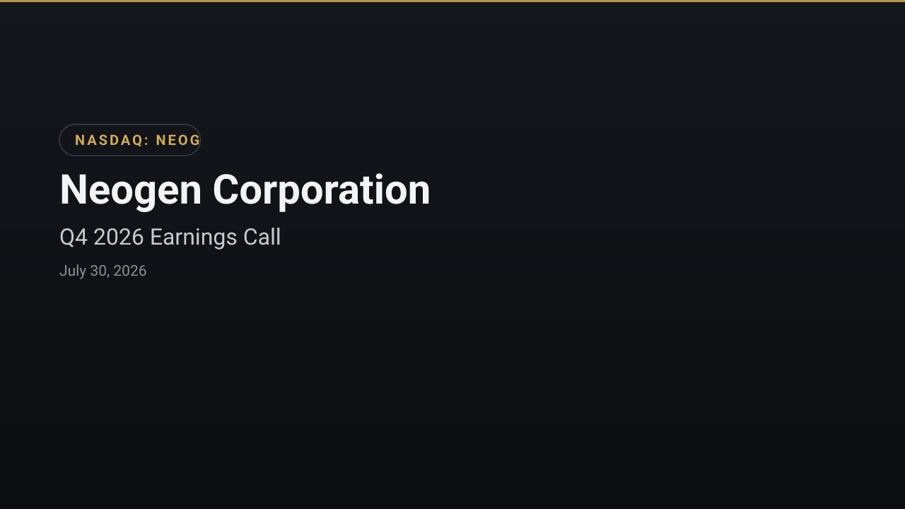 Neogen Corporation (NEOG) Q4 2026 Earnings Call