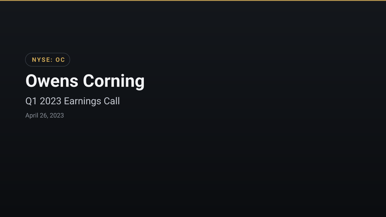 Owens Corning (NYSE:OC) Q1 2023 Earnings Call