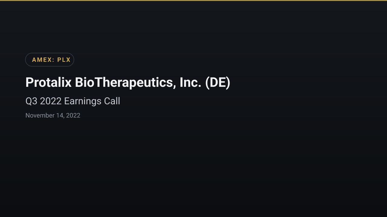 Protalix Biotherapeutics (NYSE American: PLX) Q3 2022 Earnings Call