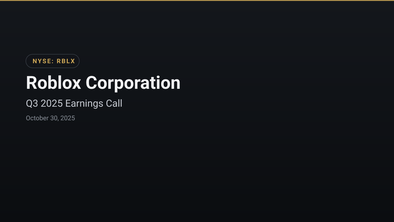 Roblox Corporation (RBLX) Q3 2025 Earnings Call