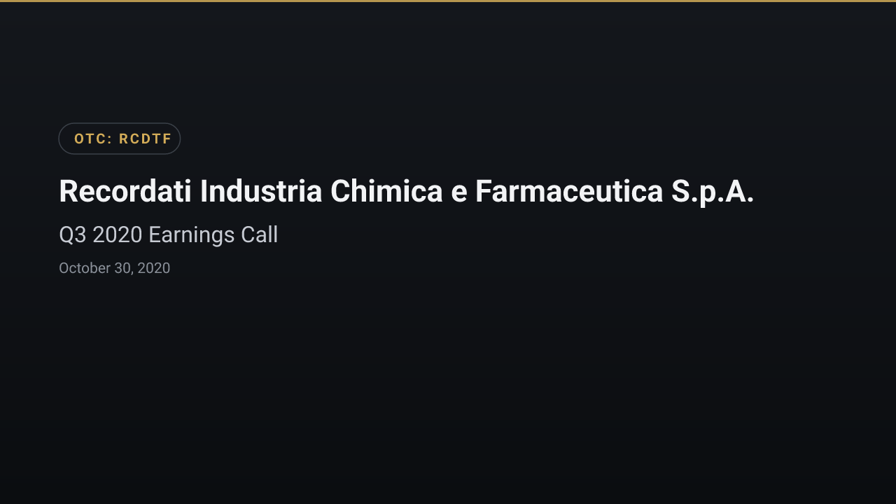 Recordati (Milan:REC) Q3 2020 Earnings Call