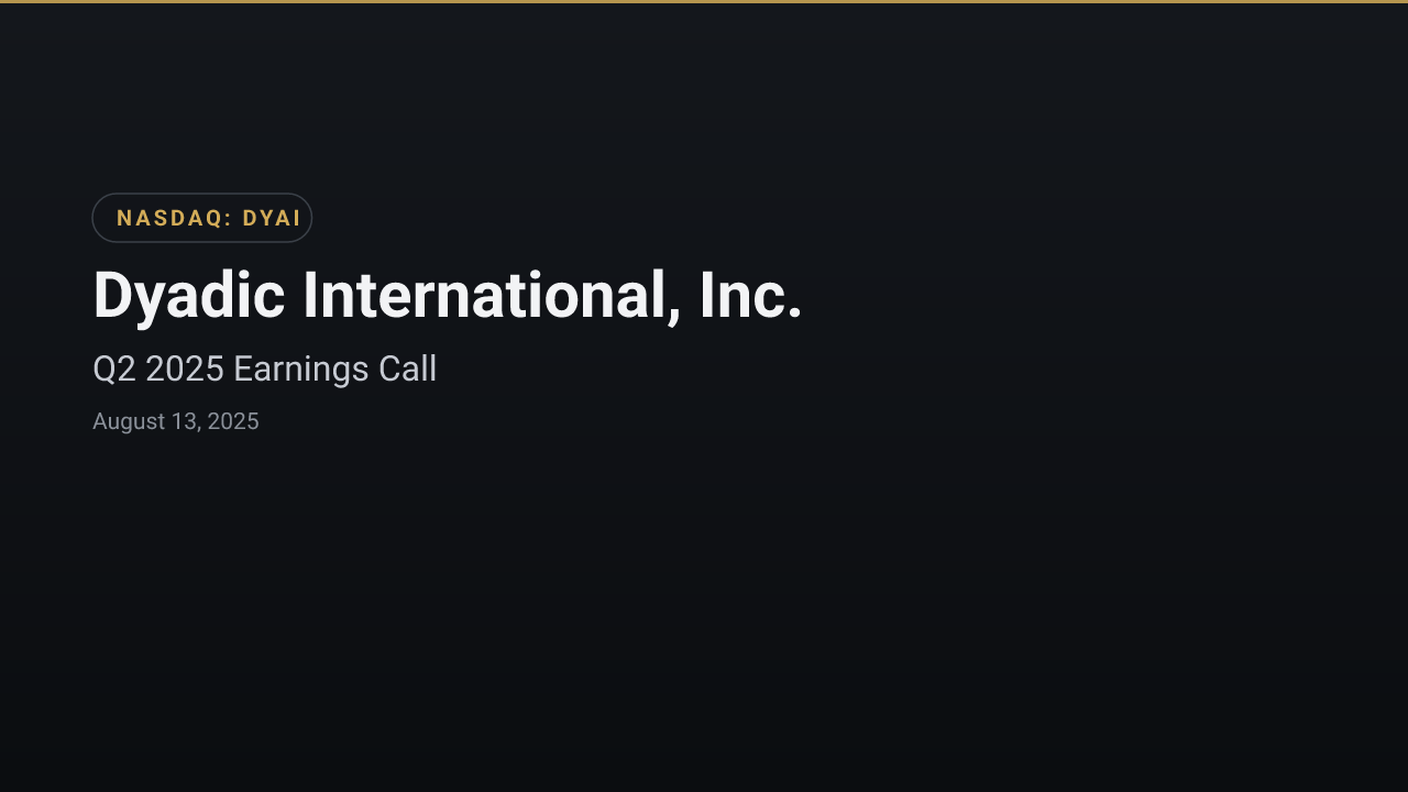 Dyadic International, Inc. (DYAI) Q2 2025 Earnings Call