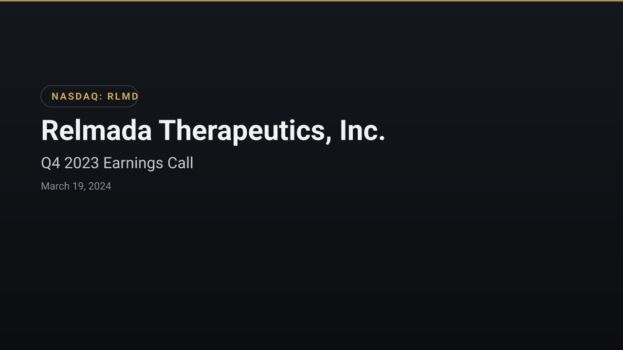 Relmada Therapeutics (NASDAQ:RLMD) Q4 2023 Earnings Call