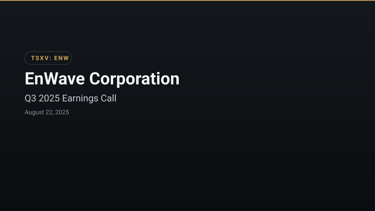 EnWave Corporation (ENW) Q3 2025 Earnings Call