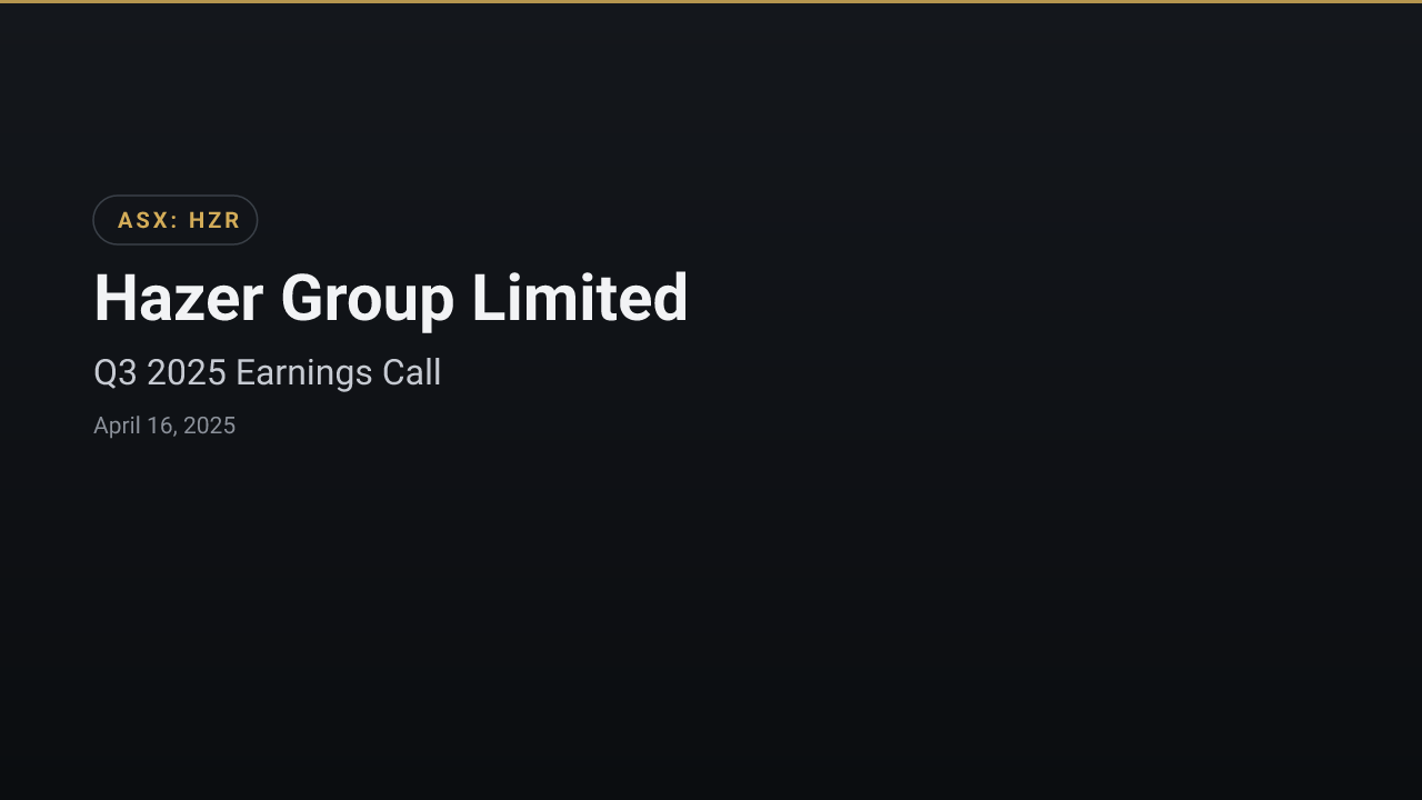 Hazer Group Limited (HZR) Q3 2025 Earnings Call