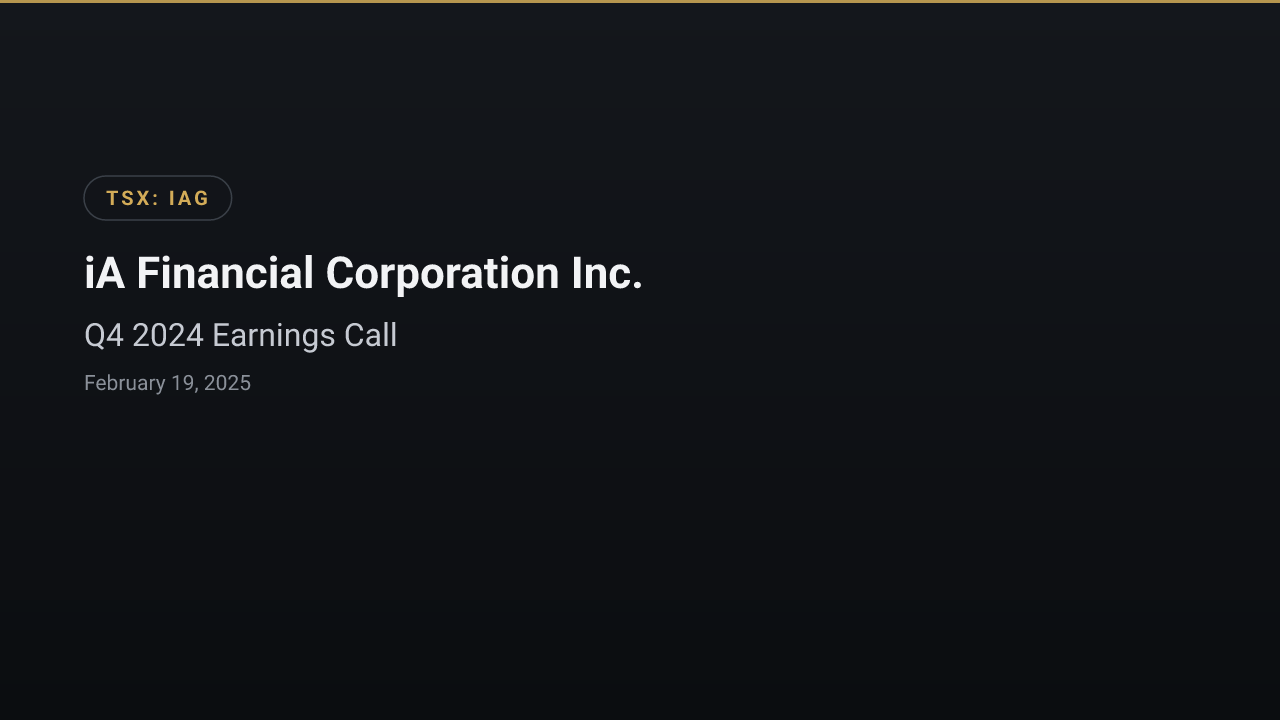 Ia Financial (TSX:IAG) Q4 2024 Earnings Call