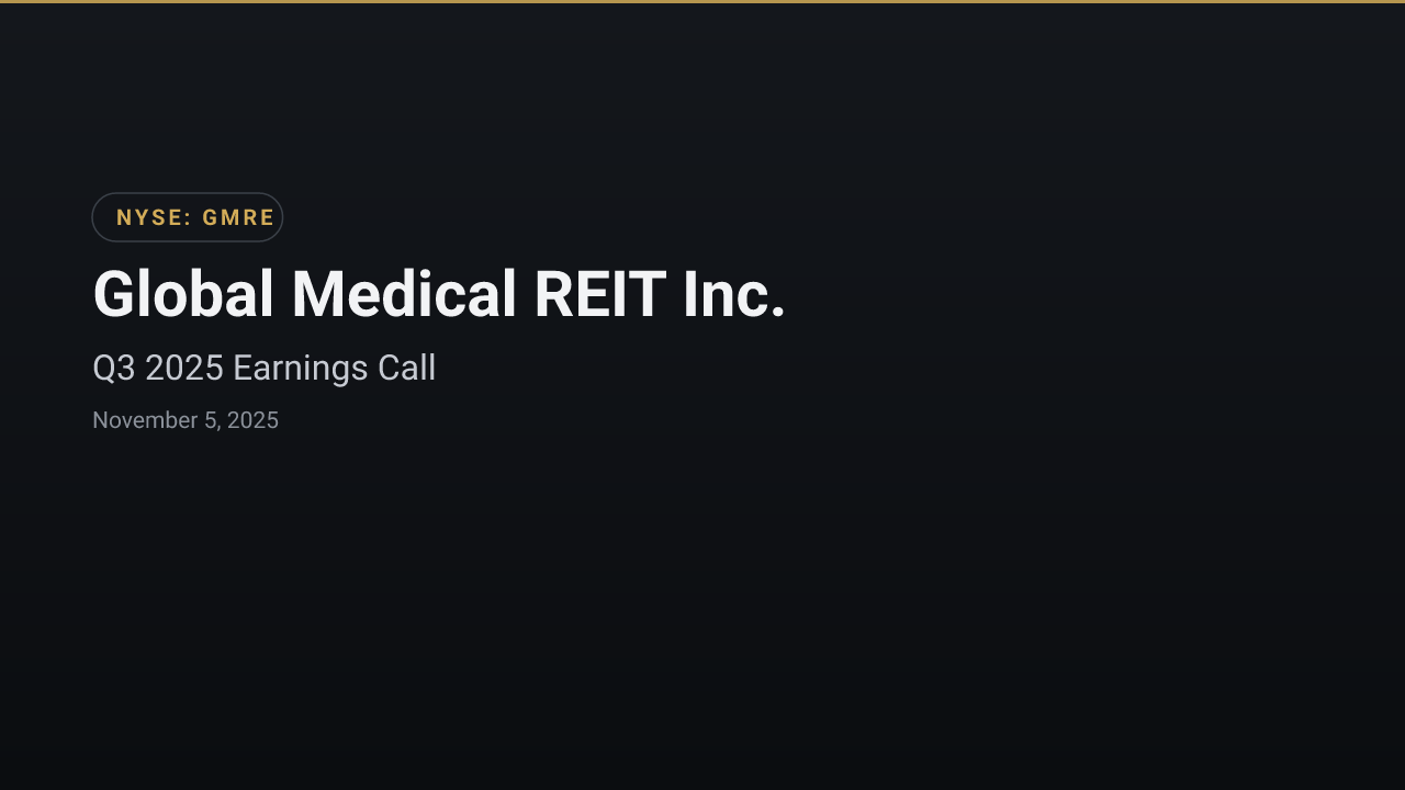 Global Medical REIT Inc. (GMRE) Q3 2025 Earnings Call