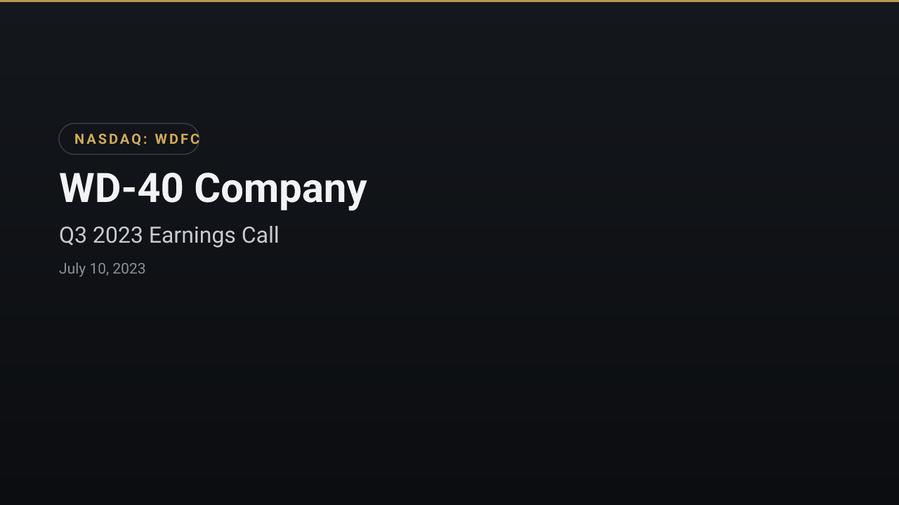 WD-40 (NASDAQ:WDFC) Q3 2023 Earnings Call