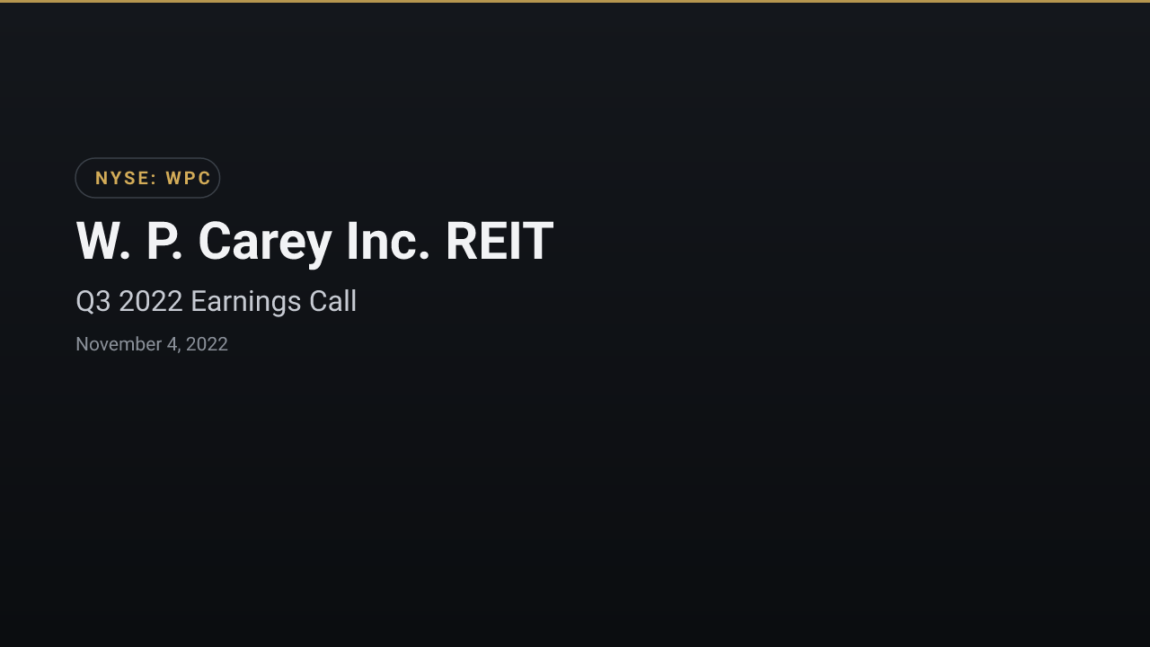 W. P. Carey Inc. REIT (NYSE:WPC) Q3 2022 Earnings Call