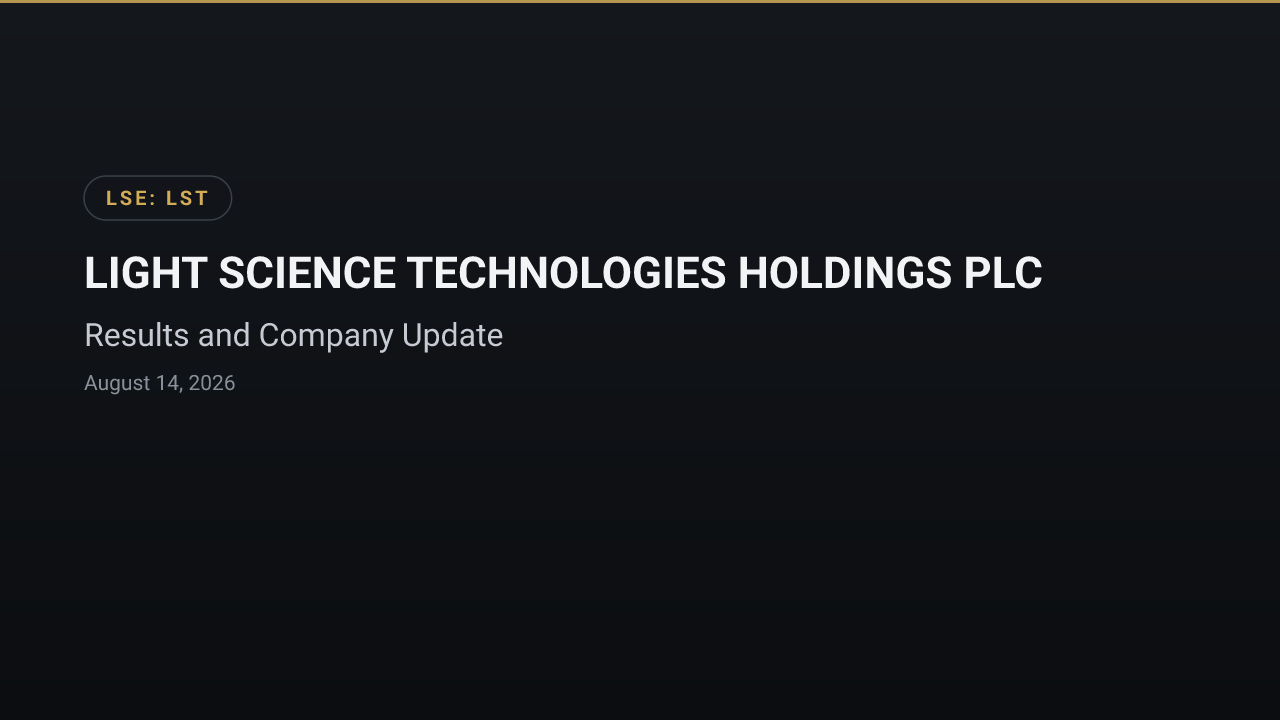 LIGHT SCIENCE TECHNOLOGIES HOLDINGS PLC (LST) — Results and Company Update