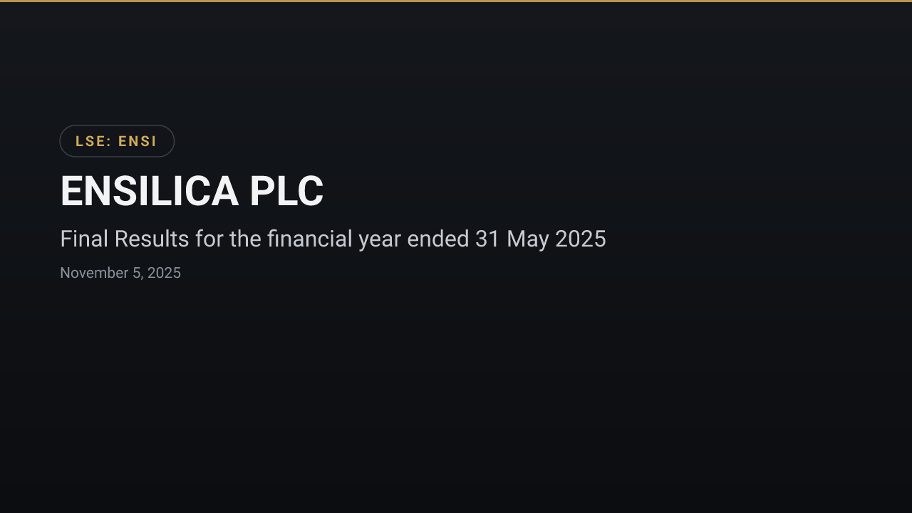 ENSILICA PLC (ENSI) — Final Results for the financial year ended 31 May 2025