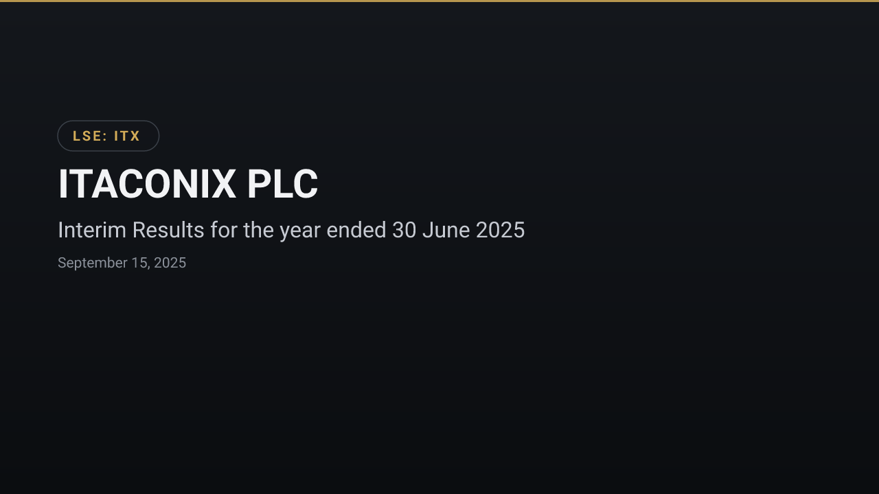 ITACONIX PLC (ITX) — Interim Results for the year ended 30 June 2025