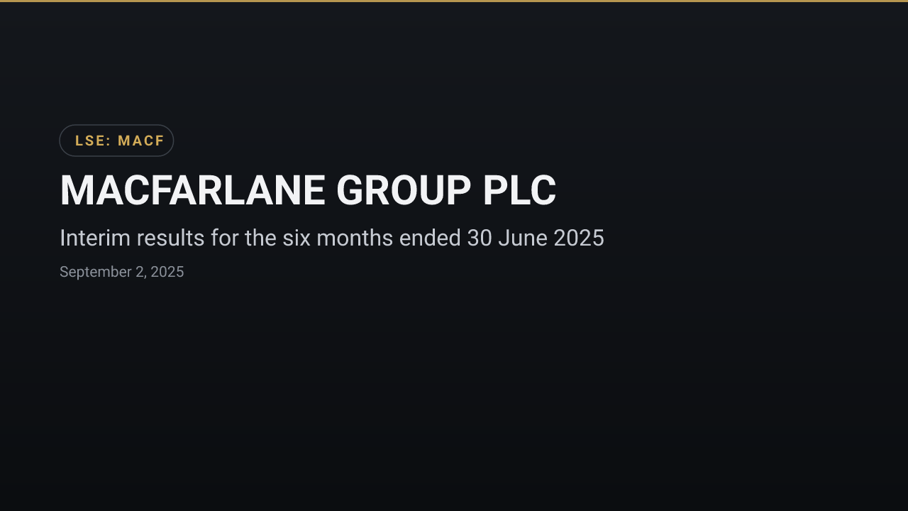 MACFARLANE GROUP PLC (MACF) — Interim results for the six months ended 30 June 2025