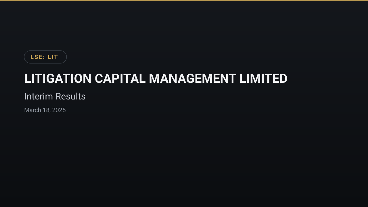 LITIGATION CAPITAL MANAGEMENT LIMITED (LIT) — Interim Results