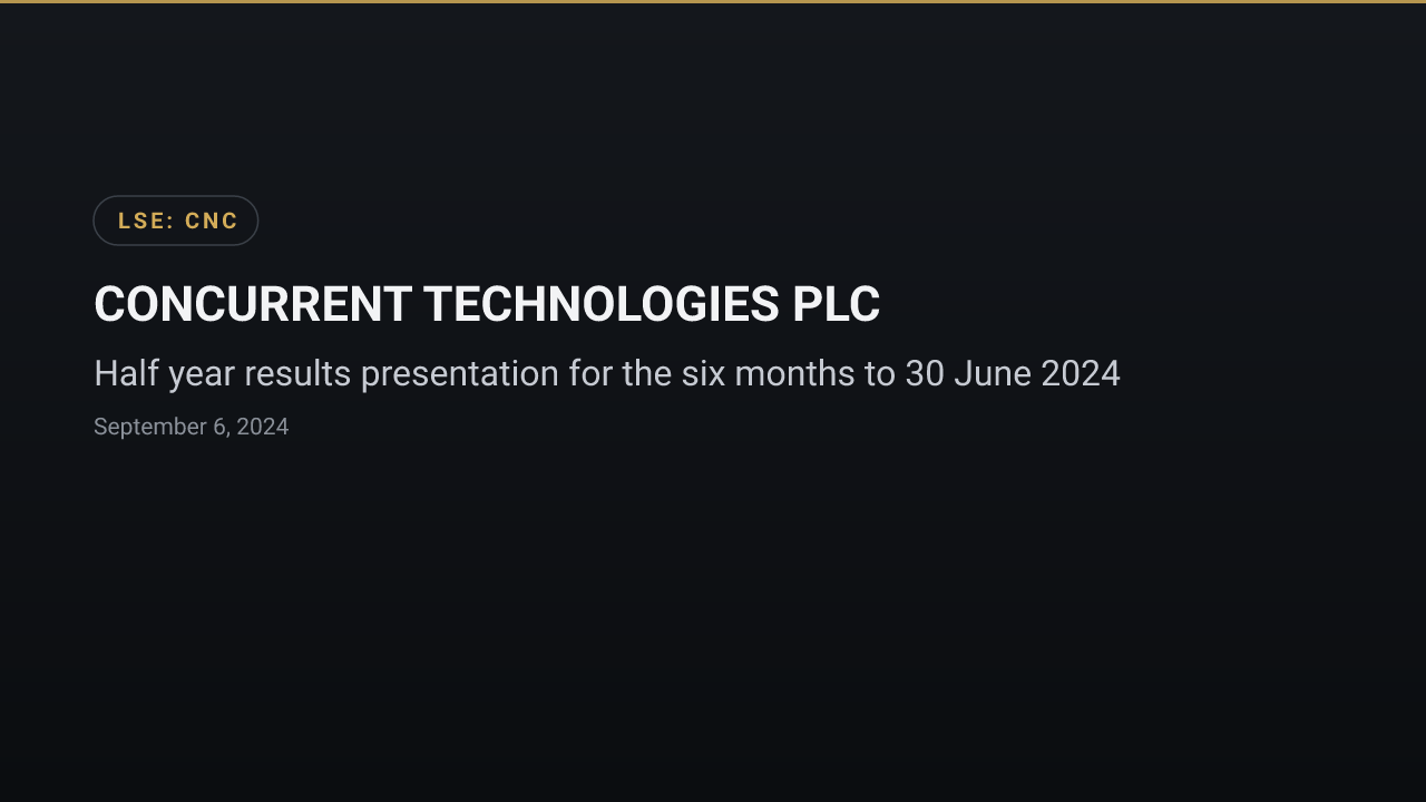 CONCURRENT TECHNOLOGIES PLC (CNC) — Half year results presentation for the six months to 30 June 2024