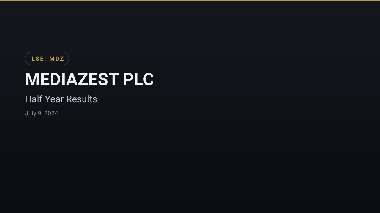 MEDIAZEST PLC (MDZ) — Half Year Results