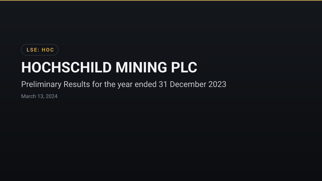 HOCHSCHILD MINING PLC (HOC) — Preliminary Results for the year ended 31 December 2023