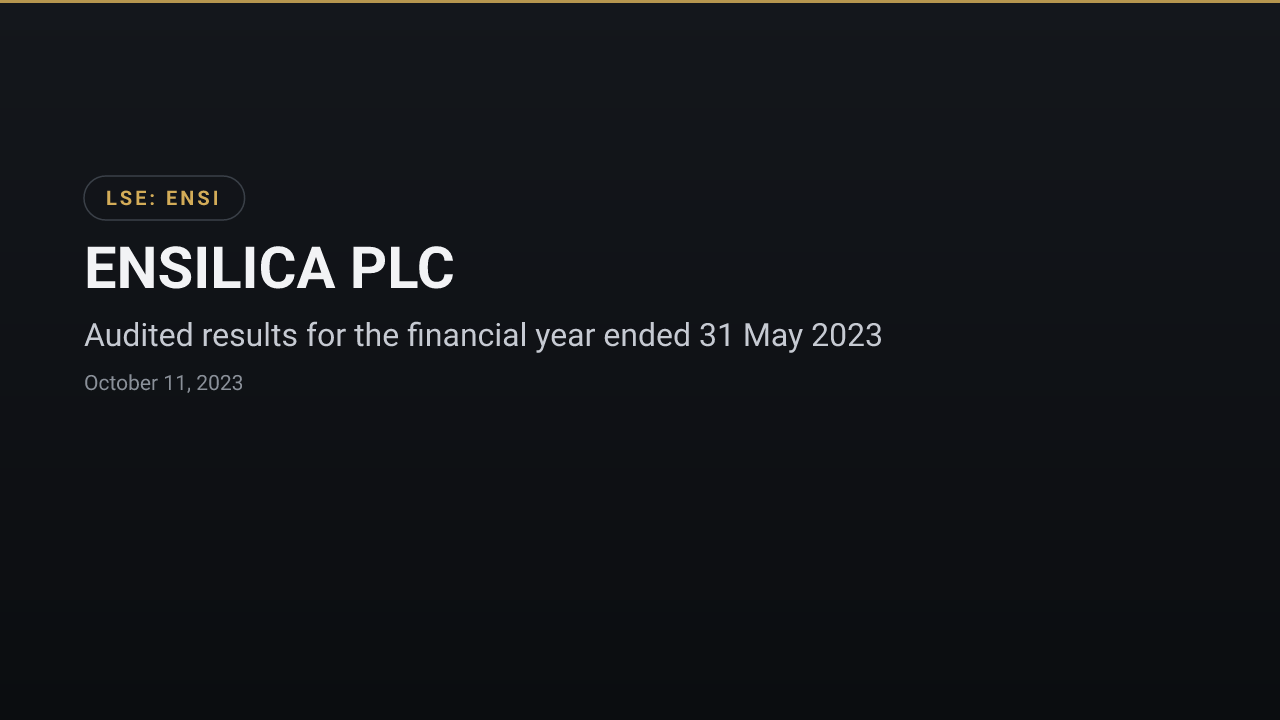 ENSILICA PLC (ENSI) — Audited results for the financial year ended 31 May 2023