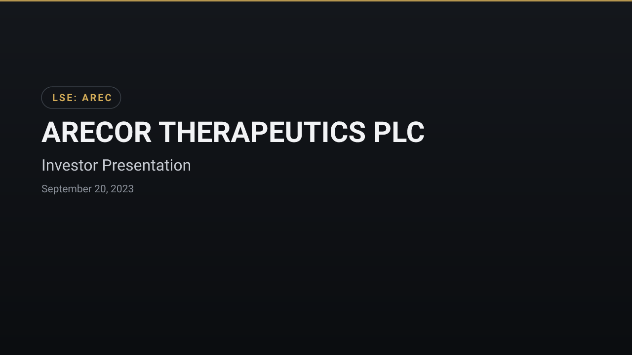 ARECOR THERAPEUTICS PLC (AREC) — Investor Presentation