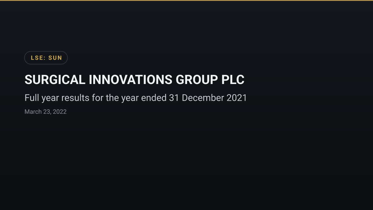 Surgical Innovations Group (LSE:SUN) — Full year results for the year ended 31 December 2021