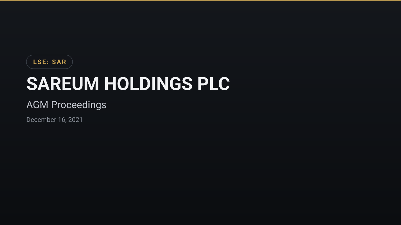 Sareum Holdings (LSE:SAR) — AGM Proceedings