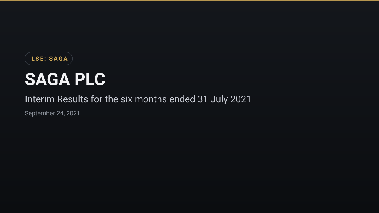 Saga (LSE:SAGA) — Interim Results for the six months ended 31 July 2021