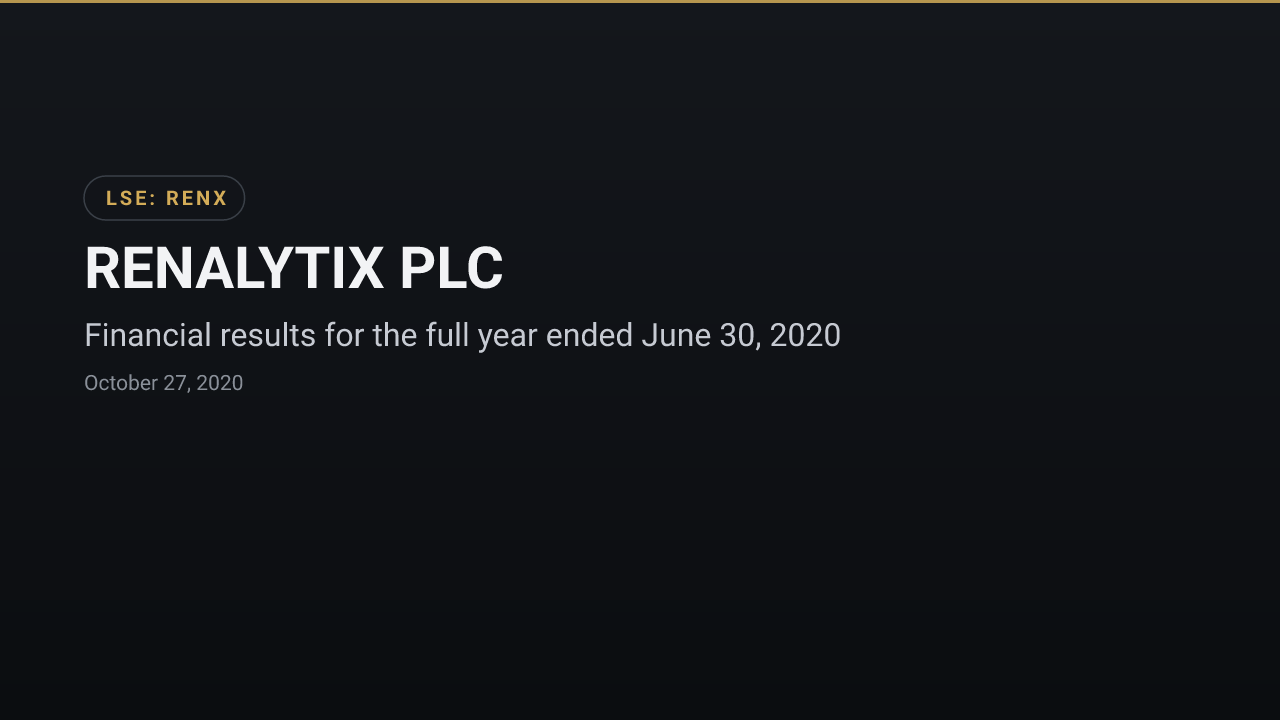 Renalytix (LSE:RENX) — Financial results for the full year ended June 30, 2020
