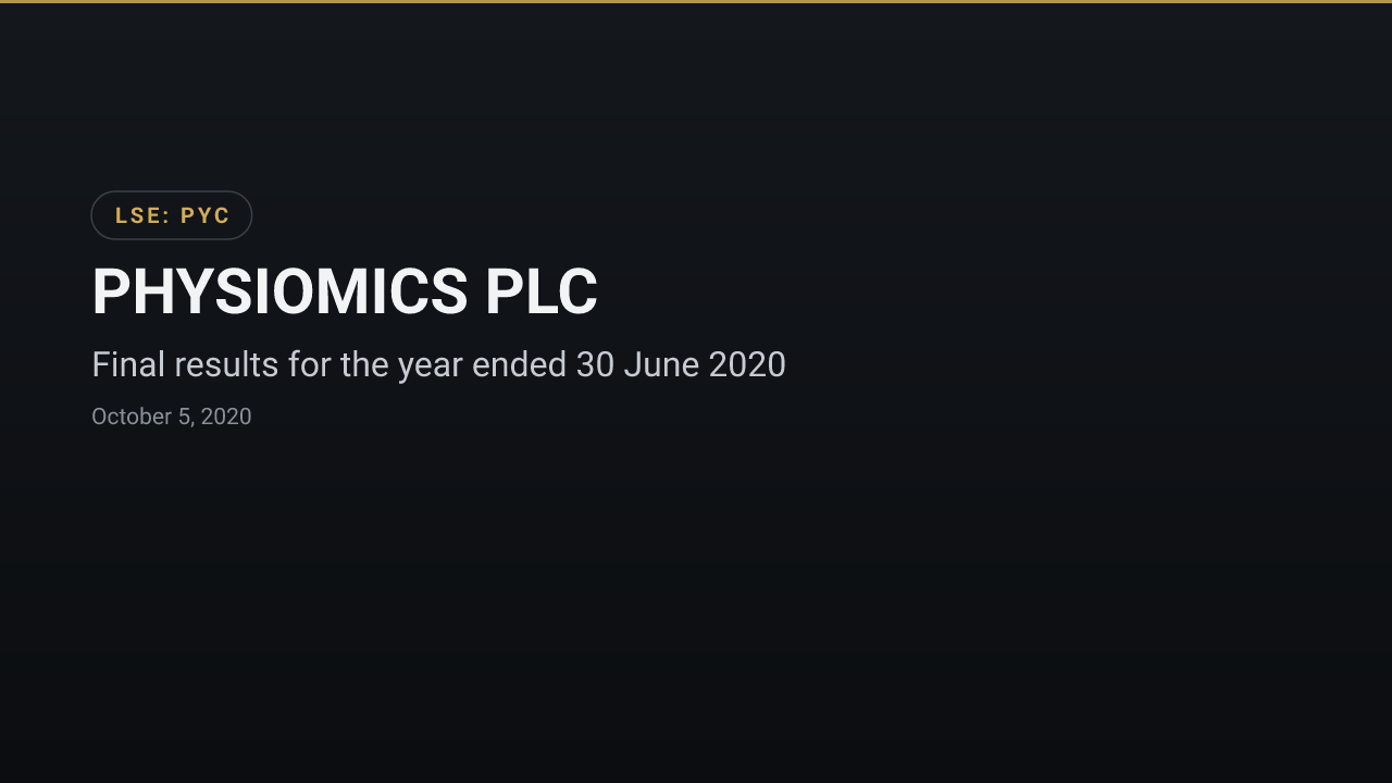 Physiomics (LSE:PYC) — Final results for the year ended 30 June 2020