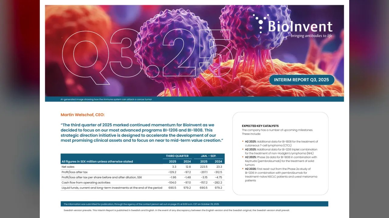 Bioinvent International (Stockholm:BINV) Q3 2025 Earnings Call