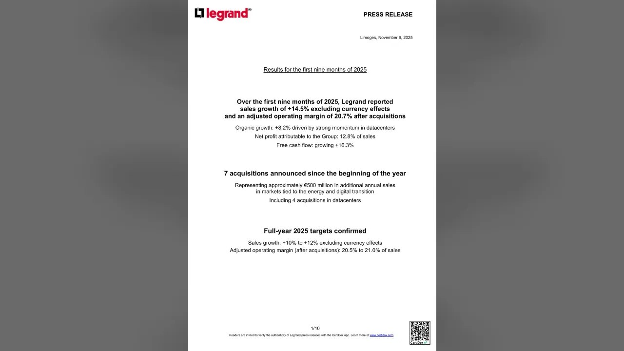 Legrand (Euronext:LR) Q3 2025 Earnings Call