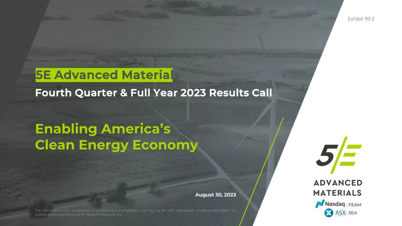 5E Advanced Materials (NASDAQ:FEAM) Q4 2023 Earnings Call
