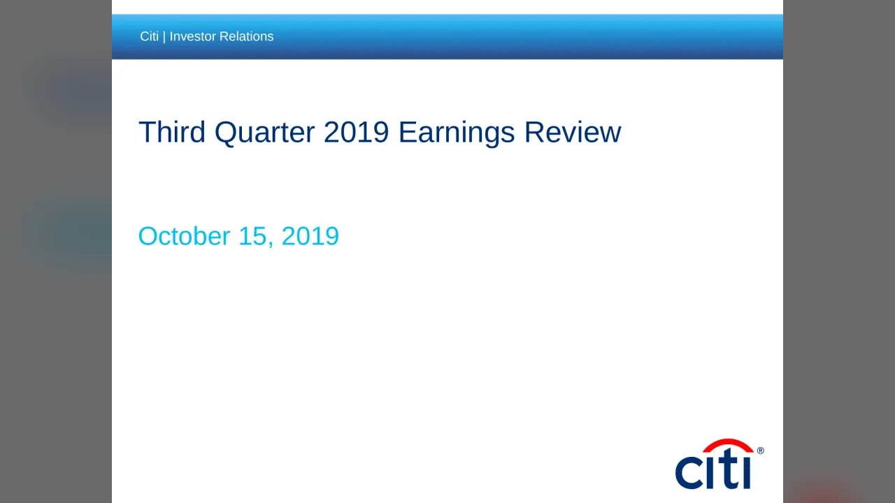 Citigroup (NYSE:C) Q3 2019 Earnings Call